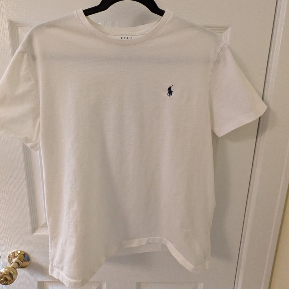 Polo Ralph Lauren Men's White Short Sleeve Cotton T-Shirt Sz S-M Navy Pony READ